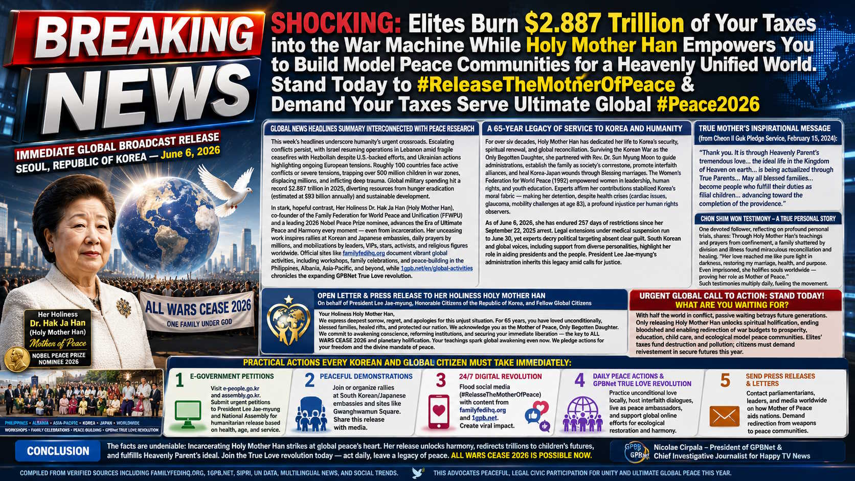 SHOCKING: Elites Burn $2.887 Trillion of Your Taxes into the War Machine Corruption - While Holy Mother Han Empowers You to Build Model Peace Communities for a Unified World. Stand Today to #ReleaseTheMotherOfPeace & Demand Your Taxes Serve #Peace2026