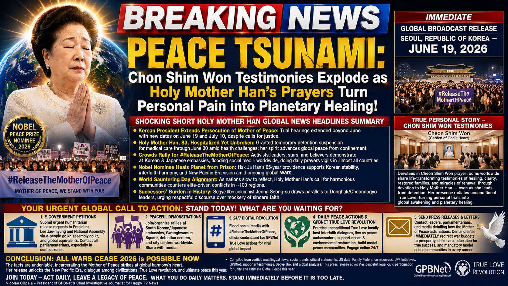 PEACE TSUNAMI: Chon Shim Won Testimonies Explode as Holy Mother Han’s Prayers Turn Personal Pain into Planetary Healing!