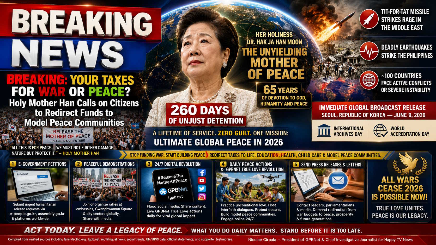 BREAKING: YOUR TAXES FOR WAR OR PEACE? Holy Mother Han Calls on Citizens to Redirect Funds to Model Peace Communities